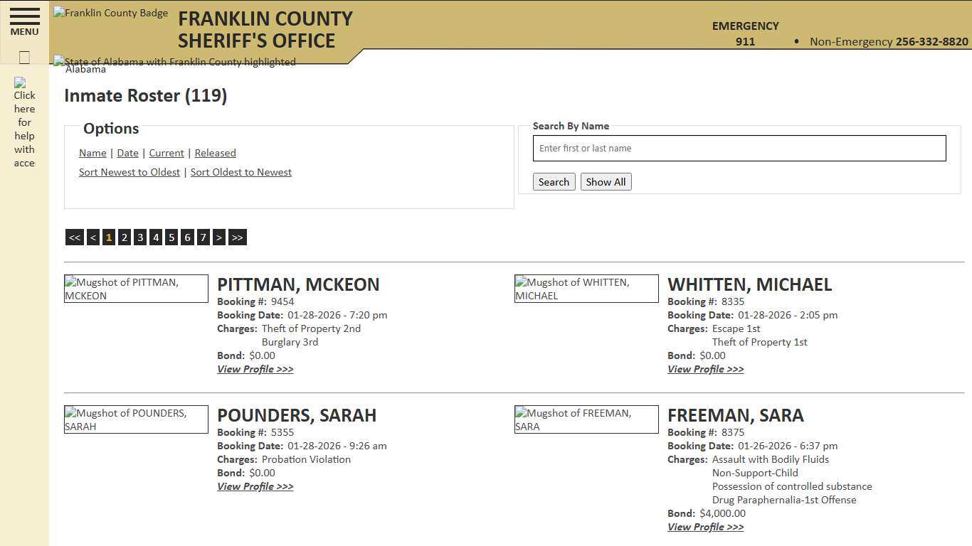 Inmate Roster - Current Inmates Booking Date Descending - Franklin County AL Sheriff's Office